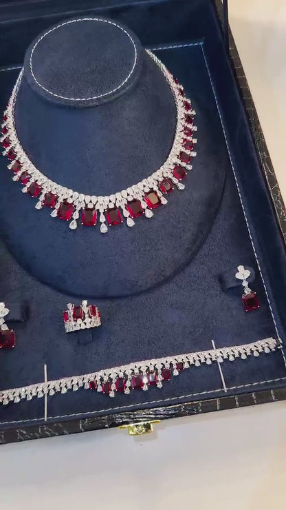 Heart of Ruby necklace with earrings, a ring and a bracelet